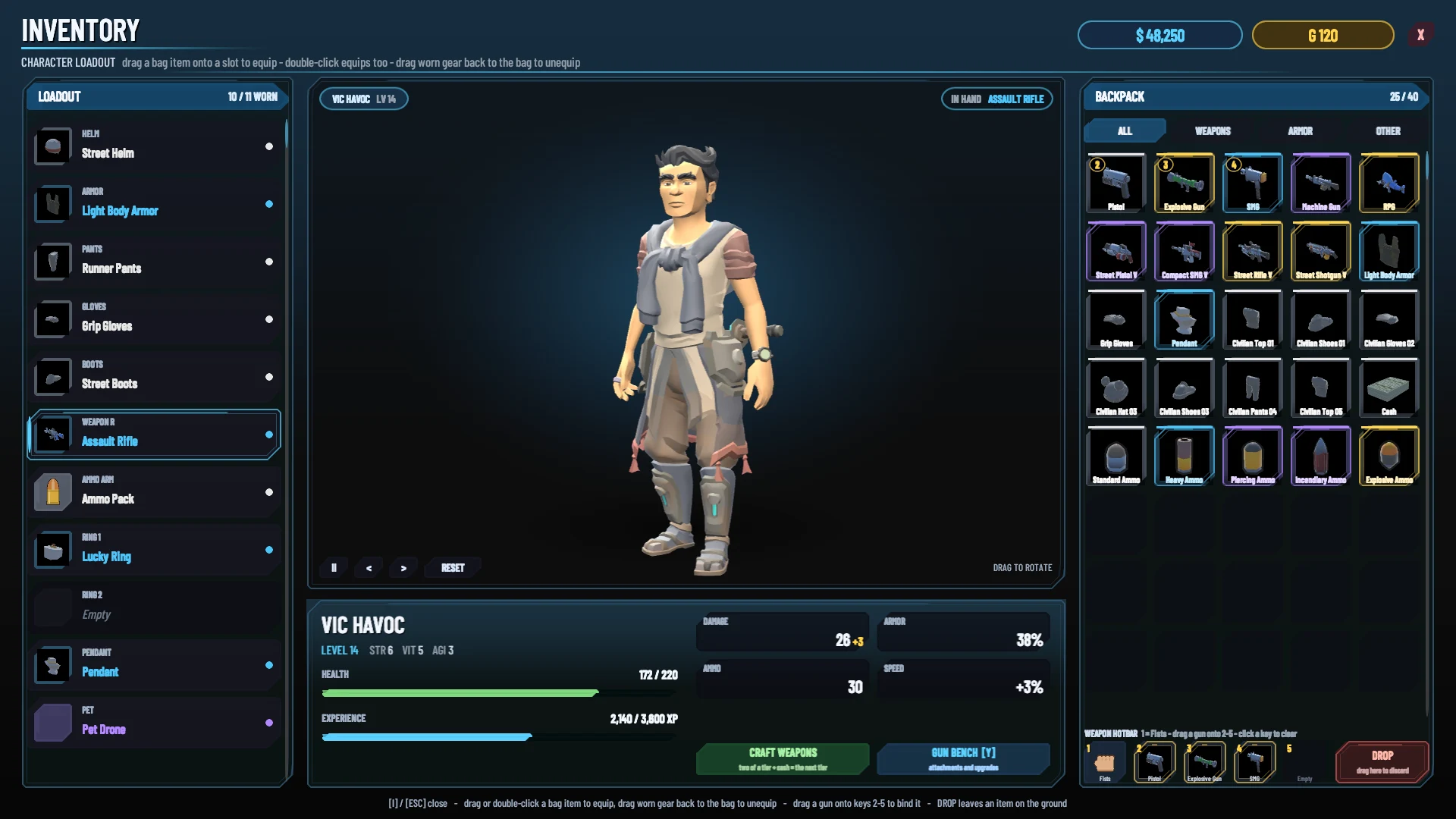 Character and equipped gear in the HavocTown inventory