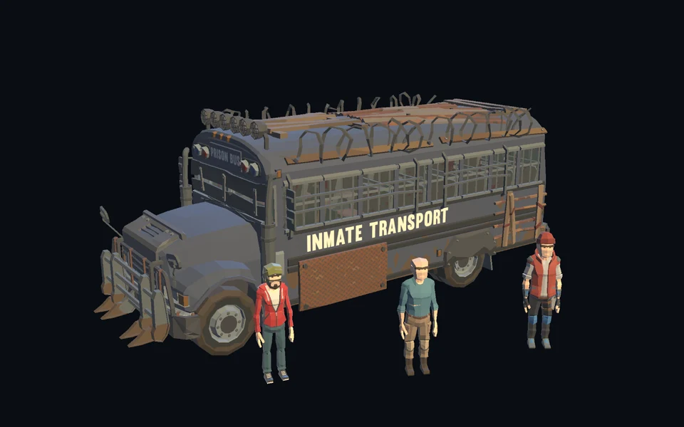 HavocTown’s armoured prison bus with reinforced windows, a front ram and staged crew characters.